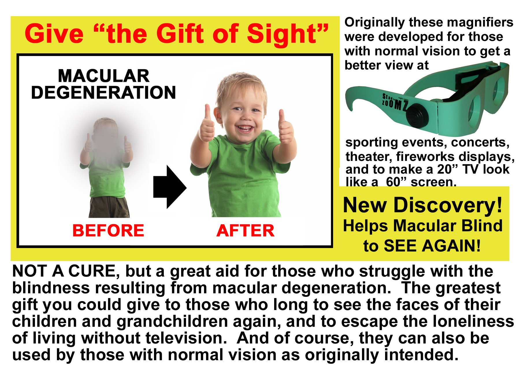 Binocular Glasses, Nite Vision, Low Light Levels, Aid For Macular