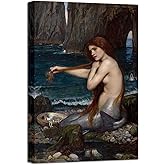Wieco Art Canvas Print Wall Art A Mermaid by John William Waterhouse Classic Art Print Mermaid Modern Art Traditional Colorful Artwork for Living Room Home Kitchen Decorations