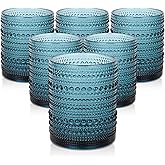 ZMOWIPDL Vintage Glassware Drinking Glasses Set of 6,12 oz Hobnail Glass Cups,Embossed Blue Water Tumbler,for Beer,Cocktail,W