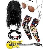 Mepase 9 Pcs Rocker Costume Set for Party Men Women Punk Disco Costume Accessories 70s 80s 90s Rock and Roll Party Supplies
