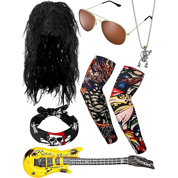 6 Piece Punk Gothic Rocker Set Accessories Cosplay 70-80s Fire Punk Arm Fake Tattoo Leather Bracelet Gloves Sunglasses Product Type