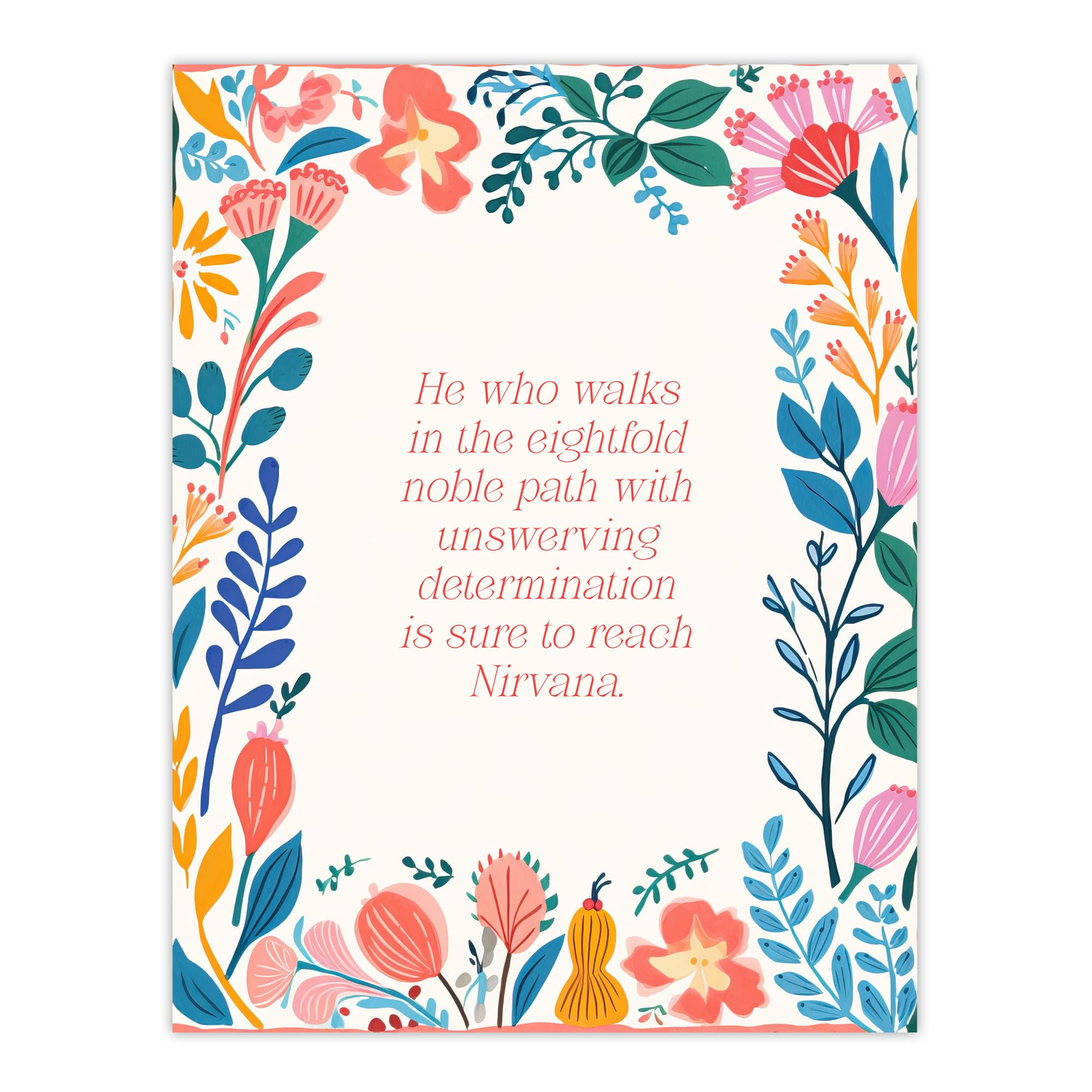 Artery8 Sure to Reach Nirvana Buddhist Mindfulness Quote Floral Buddha Meditation Enlightenment Vihara Extra Large XL Wall Art Poster Print