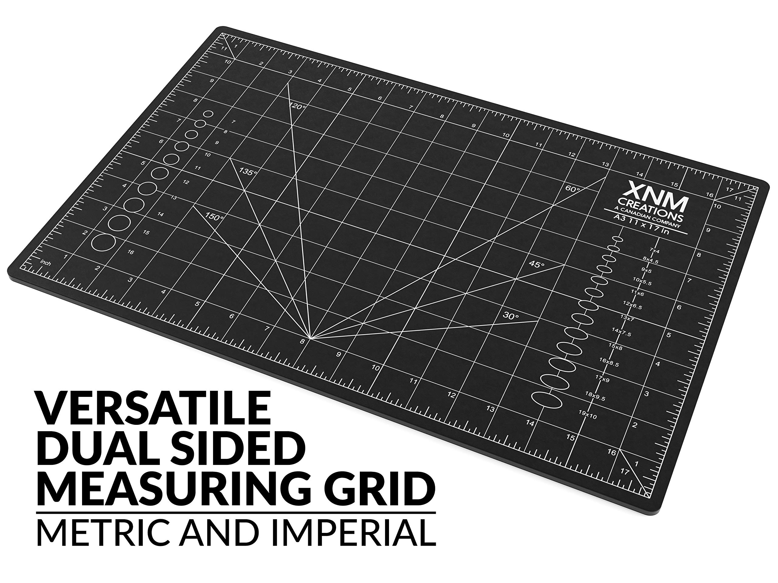 XNM Premium Self Healing Cutting Mat - 12 Inches by 18 inches - A3, 3 Layer Quality PVC Construction - Dual Sided, Imperial and Metric Grid Lines - Perfect for Cutting, Sewing, and Crafts