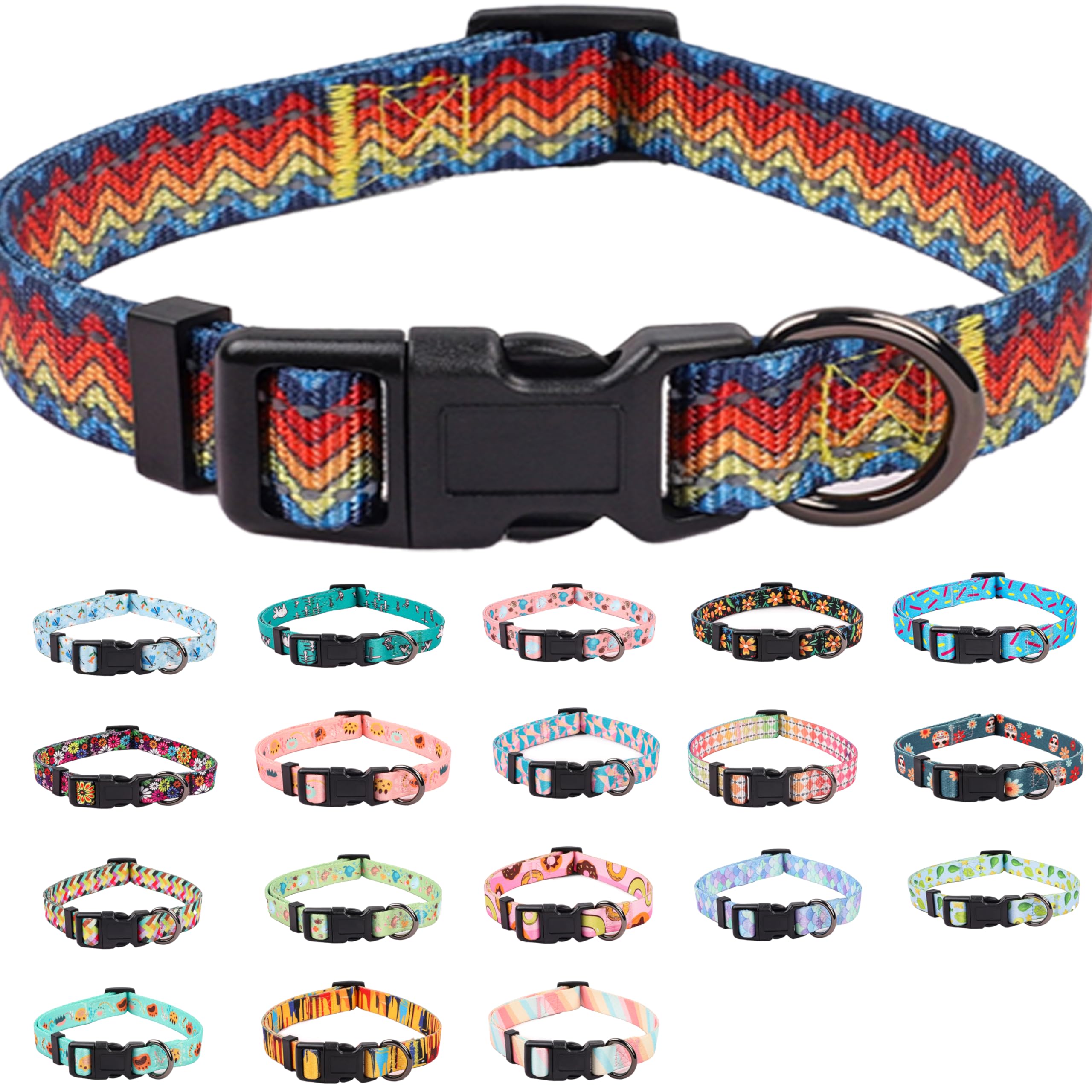 COSYHOMELONDON Dog Collar for Small Medium Large Dog Pet Collar with reflective lines and Geometric Patterns, Soft Adjustable for Boy Girl Female Male Puppy Dog Collar (Zigzag, m)