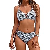 Blooming Jelly Women's Bikini Sets Floral Printed Two Piece Swimsuits O-Ring Cheeky Mid Rise Bathing Suit