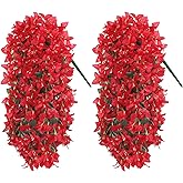 UXORSN 2pcs Fake Flowers Bougainvillea Artificial Flowers UV Resistant Faux Hanging Plants Vine for Indoor Outdoor Planter Vase Home Porch Garden Wedding Summer Decor (Red)