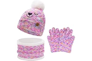 Kids Toddler Winter Beanie Hats Scarfs Touchscreen Gloves Set Pompom Caps Neck Warmer with Fleece Gifts for 5-8 Years Old Bab