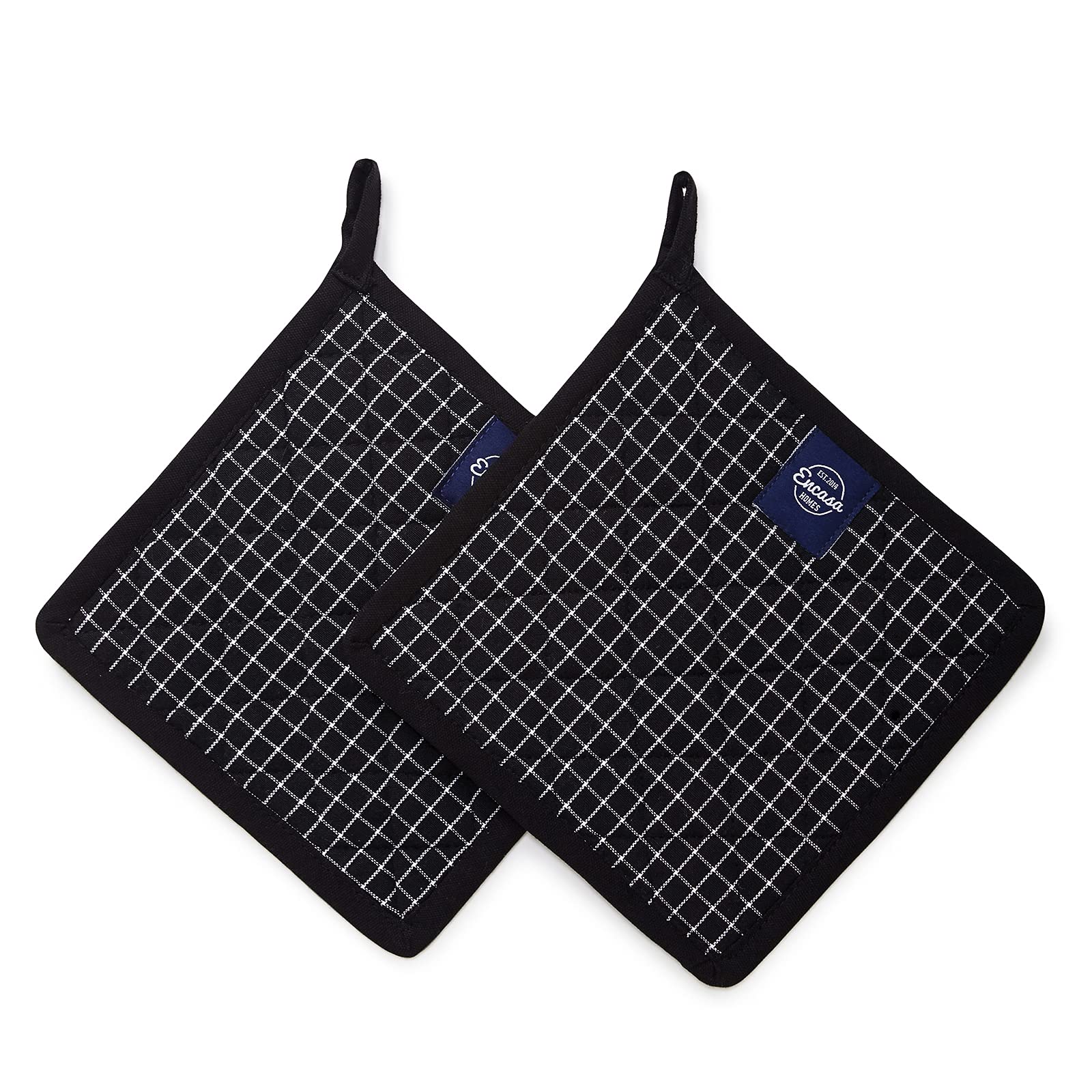 Encasa XO 21 cm Oven Microwave Potholders (2 pc Set) for Kitchen Cooking & Baking - Heat Resistant, Thick & Safe, Protection of Hands from Hot Utensils - Butcher Checks Black