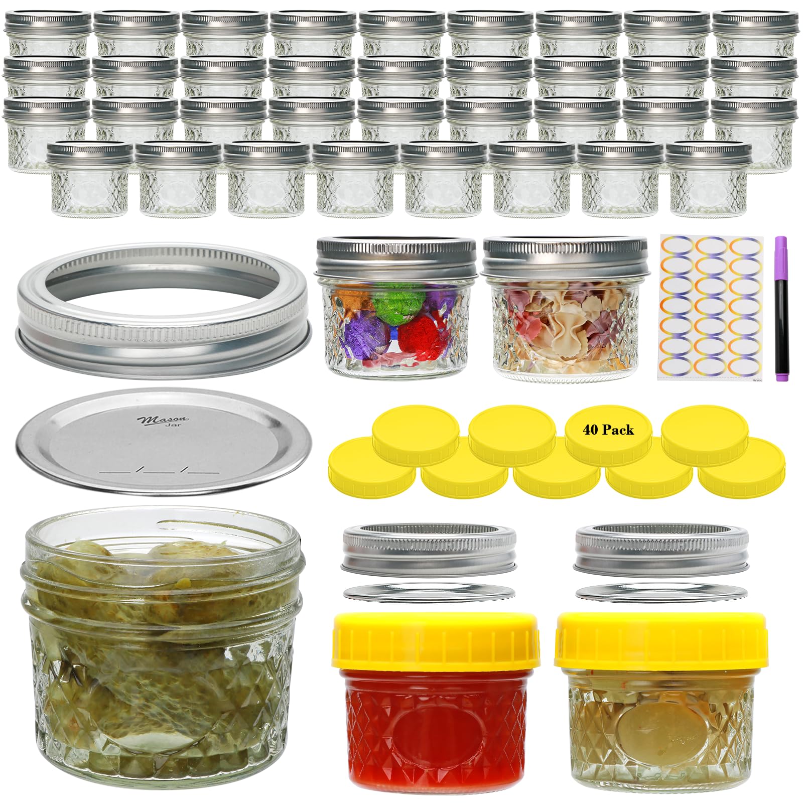 Photo 1 of Flrolove Mason Jars 4 OZ,40 Pack Canning Jars With Regular Lids,Mini Mason Jars Ideal for Jam,Jelly,Honey,DIY Projects,Wedding/Shower Favors