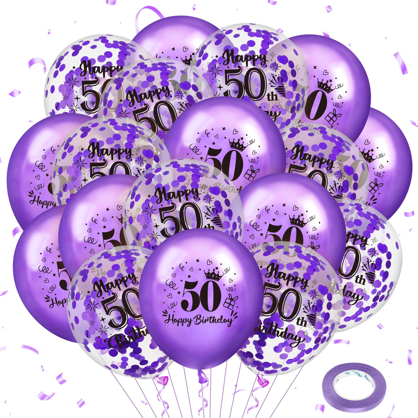 Photo 1 of 50th Birthday Balloons - 18pcs Purple Confetti Balloons for Women's 50th Birthday Party Decorations - 12 inches