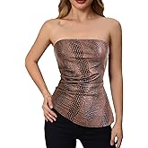 MakeMeChic Women's Leather Corset Tops Strapless Tube Asymmetrical Ruched Backless Crop Going Out Tops