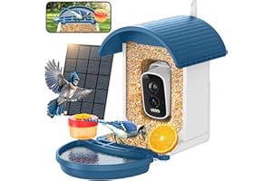 ALLWEVIEE Bird Feeder with Camera, Smart Birdfeeder with Solar-Powered, 5MP AI Identify Birds 11000, Night Vision, Auto Record Video,Instant Notifications, Bird Feeders for Outdoors Yard with Water Bowl
