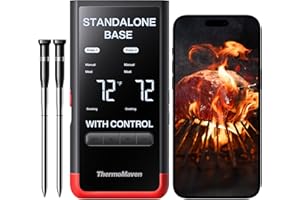 ThermoMaven Wireless Bluetooth Smart Meat Thermometer: Standalone Base, WiFi Unlimited Range, 6 Sensors with NIST Certified Accuracy, 2 Probes, for BBQ, Grill, Oven, Smoker, Rotisserie (Red)