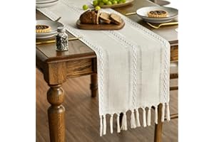 Artoid Mode Boho Cream Tassel Table Runner, Farmhouse Style Kitchen Table Decoration Holiday Wedding Party Dinning Birthday D