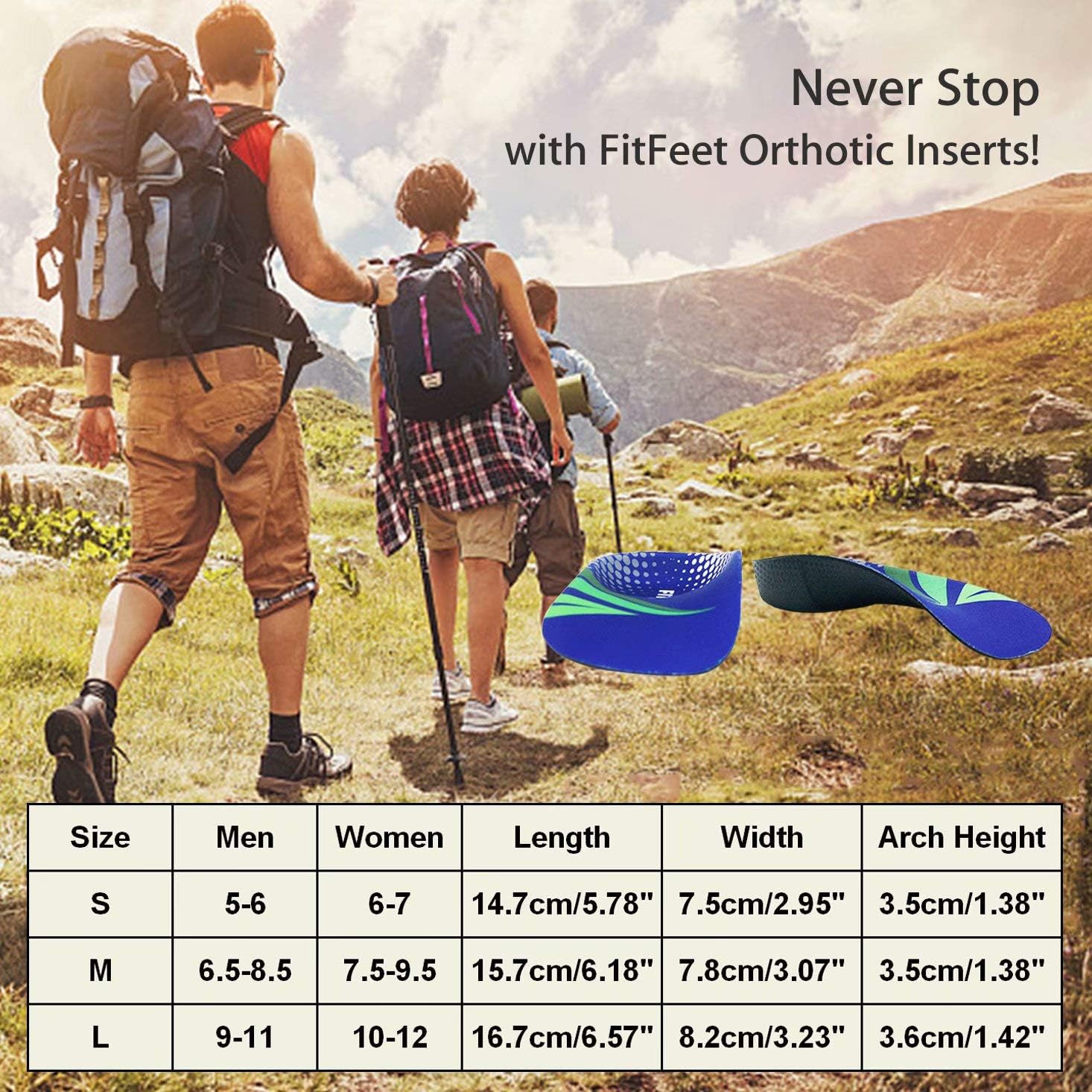 Orthotic Inserts 3/4 Length, High Arch Support Foot Insoles for Over-Pronation Plantar Fasciitis Flat Feet Heel Pain Relief Shoe Inserts for Running Sports Men Women, M|Men's 6.5-8.5, Women's 7.5-9.5: Health & Personal Care