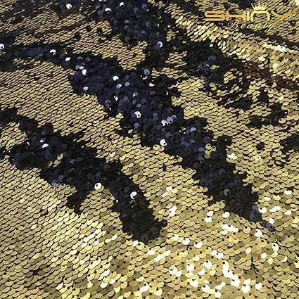 Pailletten-Stoff, Meerjungfrauen-Stil, bielastischer Elastan-Stoff, für Abendkleid, Kissenbezug, Grün (1 Yard, Gold&Schwarz)