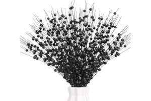 Megoogo 12 PCS Artificial Glitter Berry, Black Glitter Picks Artificial Berries Stems for Christmas Ornaments Fake Stem Decorative Sticks for Vases Tall DIY Wreath Halloween Decor