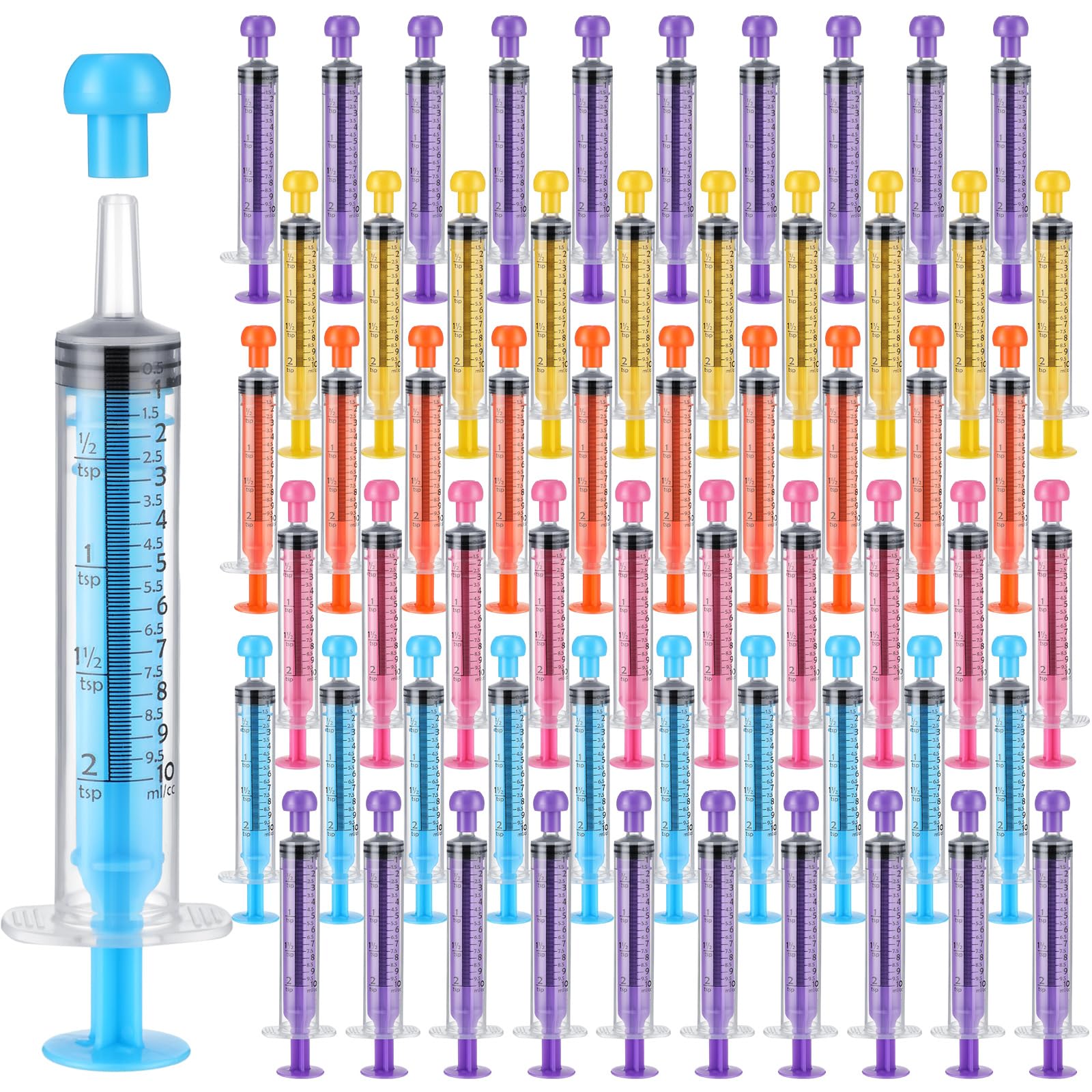 Photo 1 of TrelaCo 100 Pieces Plastic Syringe for Liquid with Caps Oral Syringe Without Needle Colorful Measuring Syringe Tools Individually Sealed for Feeding, Industrial Scientific Labs, 5 Colors(10 ml)