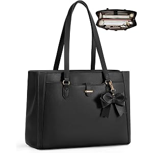 RAINSMORE 15.6" Laptop Tote Bag for Women, Black | Large Capacity Work Bag, Water-Resistant Soft PU Leather, 15.6 Inch Comput