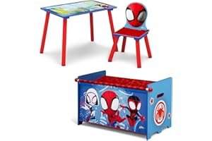 Delta Children Marvel Spidey and His Amazing Friends 3-Piece Toddler Playroom Set – Includes Table, Chair and Toy Box, Blue/Red