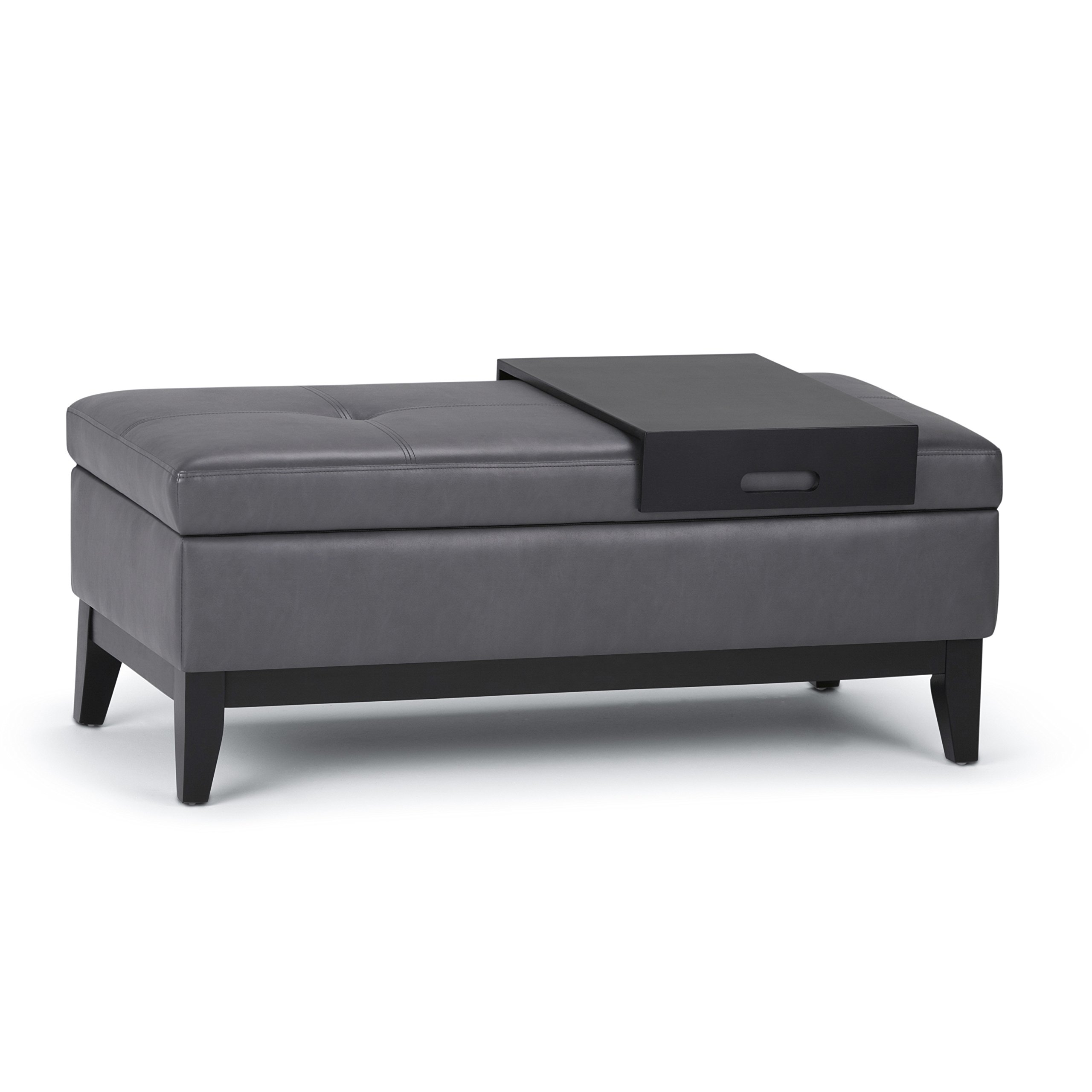 Photo 1 of **HAS CUTS ON MATERIAL*** SIMPLIHOME Oregon Storage Ottoman Bench with Tray - 42 inch Wide Upholstered Vegan Leather Rectangle Storage Ottoman Bench in Stone Grey, Transitional Tufted Ottoman for Living Room with Lift-Up Lid