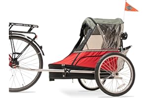 WIKE Children's Double Bike Trailer: for 1-2 Kids Under 4'4"/100lbs max - Built-in roll cage, Stainless Steel towbar, 5-Point Restraints, Inner and Rear Cargo Pockets, Safety Flag, Bug/rain Screens
