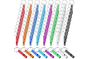Hollowfly 200 Pcs Emergency Whistles with Keychains Aluminum Extra Loud Survival Safety Waterproof Whistle Key Chain Bulk for Outdoors Sports Referee Lifesaving Training(Multicolor)