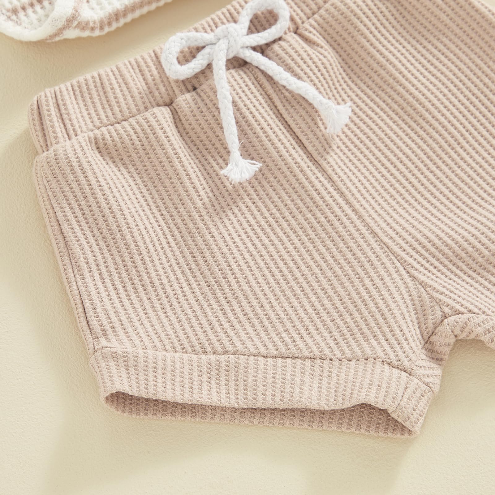 Kuriozud Newborn Baby Boy Summer Clothes Button Short Sleeve Romper Bodysuit Shorts Set Toddler Soft Waffle Outfit