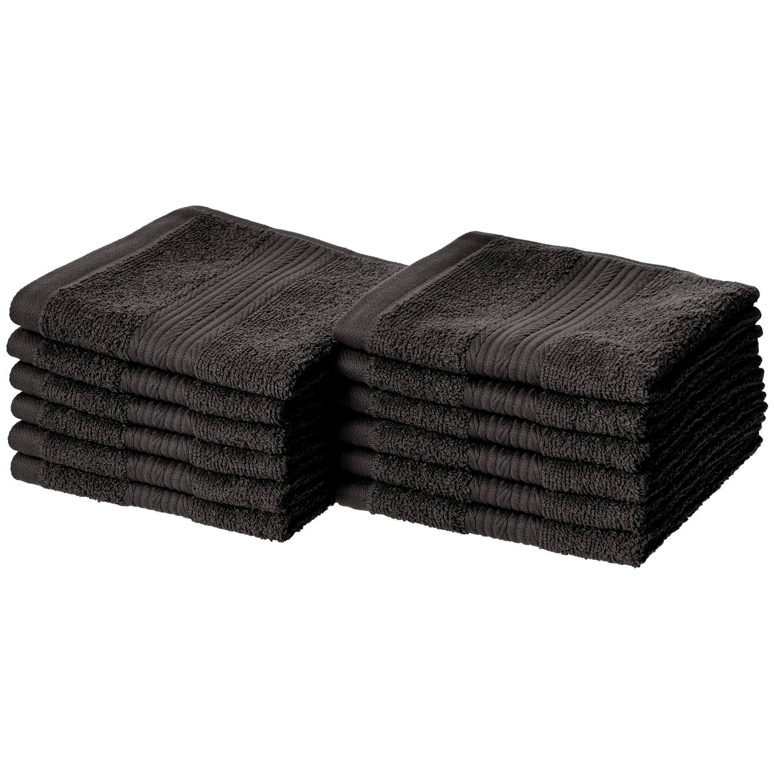 Amazon Basics Cotton Washcloths for Face, Soft, Absorbent, 12-Pack, Black, 12 Inch x 12 Inch