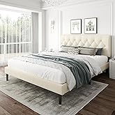 CXVX King Size Bed Frame with Upholstered Headboard, Button Tufted Design, Strong Wooden Slats, No Box Spring Needed, Easy Assembly, Noise Free