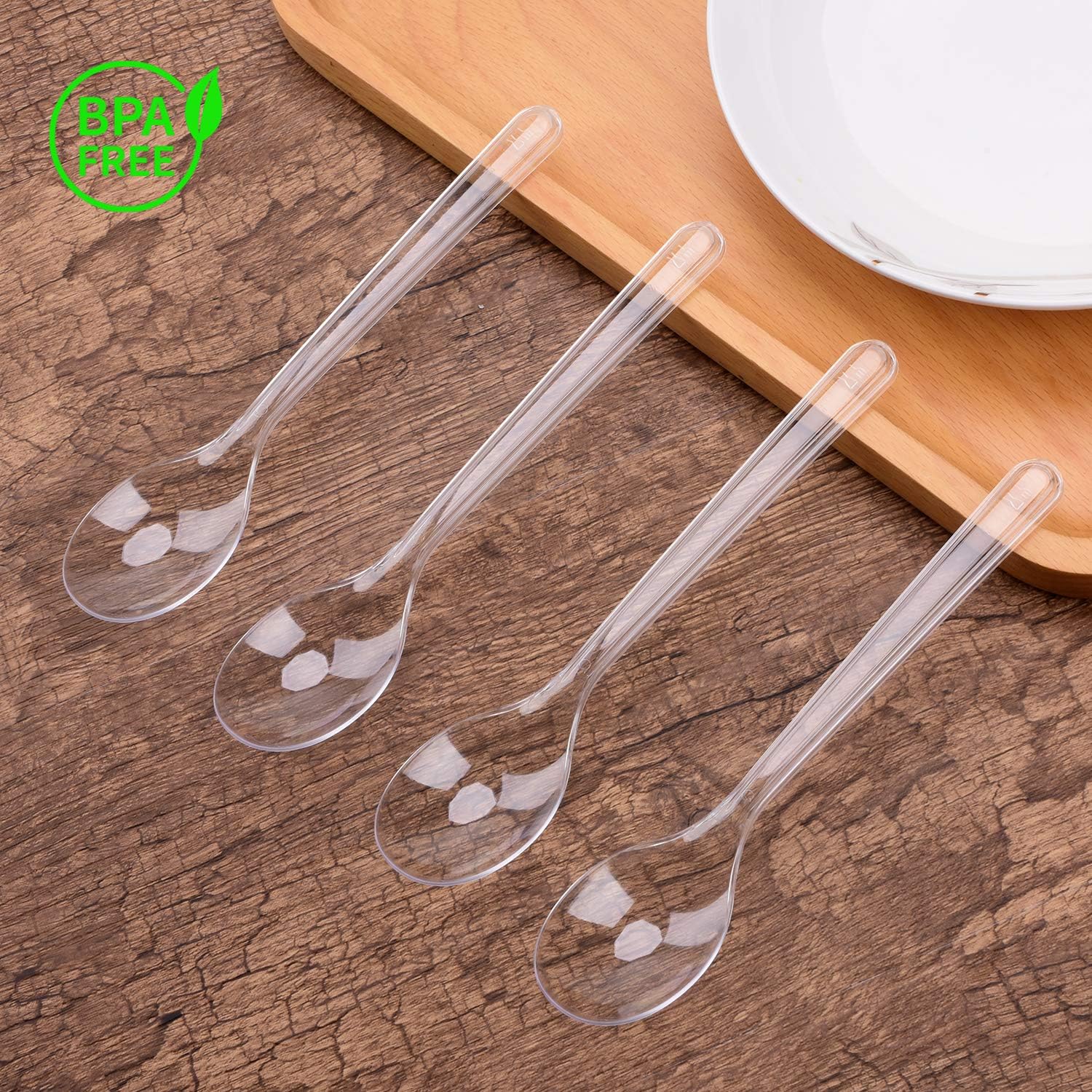 TashiBox [150 Plastic Spoons] Disposable Clear Spoon, Heavyweight Cutlery: Kitchen & Dining