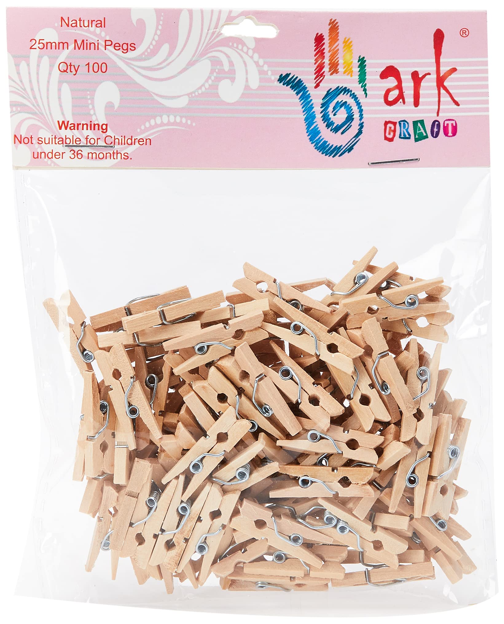 100 Mini Wooden pegs (Natural) by Ark Craft — image 1