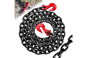 SENKEYFE G80 Transport Binder Chain 3/8"×10 ft|Log Chain with Hooks Wll 7100 lbs for Heavy Duty|Safety Tow Chains Towing Trailer Extension|Secure Working Load for Tie-Down and Lifting(Oiled Black)