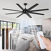 72 Inch Ceiling Fan no Light, Black Ceiling Fan with Remote, 6-Speeds, Quiet Reversible DC Motor, Industrial Ceiling Fans without Lights for Living Room, Garage, Patio, Indoor/Outdoor Use