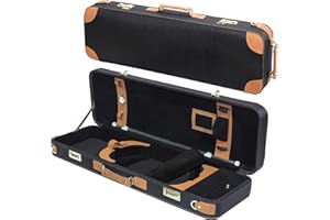 M MI & VI MI&VI NR-6900 Light Hard Wooden Violin Case - Fits 3/4 & 4/4 Sized Violins with Adjustable Straps | Solid Wood | Hygrometer | Accessories Pocket (Brown)