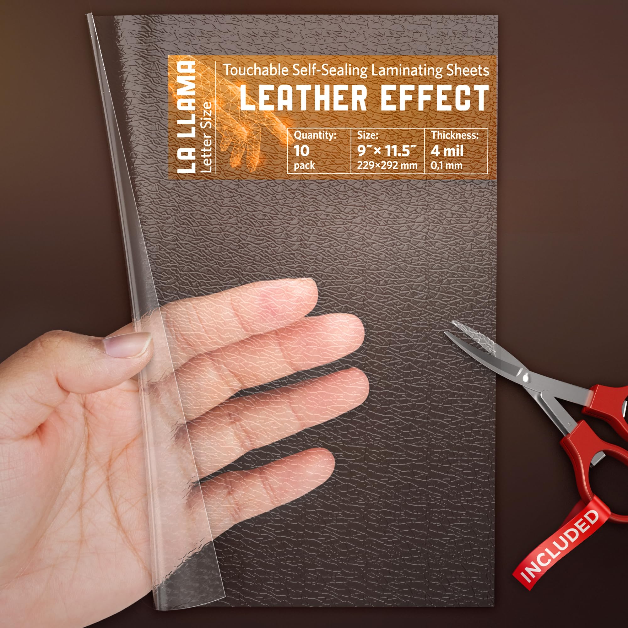 Photo 1 of Textured Self Adhesive Laminating Sheets, Leather Finish, 9 x 11.5 Inches, 4 Mil Thick, 10 Pack, Suitable for Letter Size Self Sealing Lamination Sheets 8.5 x 11, Laminating Pouches