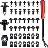 45PCS Engine Under Cover Splash Shield Guard Body Bolts Screws (Black) | Universal Style Bumper Fender Liner Push Retainer Fastener Rivet Clips, Compatible with Most Brand of Vehicles