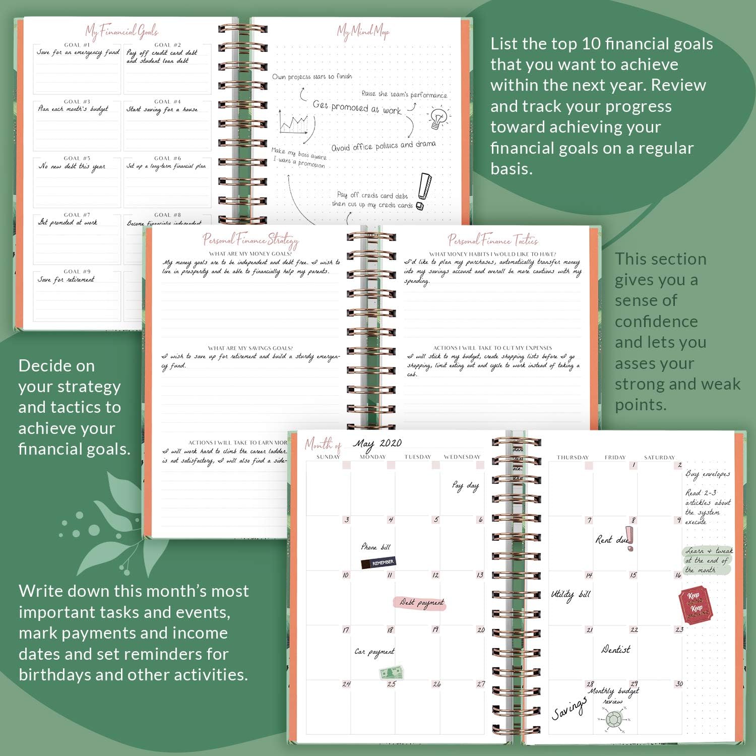 PLANBERRY Budget Planner – Undated Monthly Finance Organizer – Financial Planner for Money Budgeting with Expense & Bill Tracker - 6.3x8.5″ Hardcover (African Green) : Office Products
