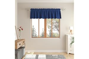 LKTCOBTAC Navy Blue Small Tiers Kitchen Short Small Mini Window Curtains Valance 10 inches Length Blackout Home Decor Blackout Basement rv Camper Living Room/Bedroom 42W by 10L 1 Piece Rod Pocket