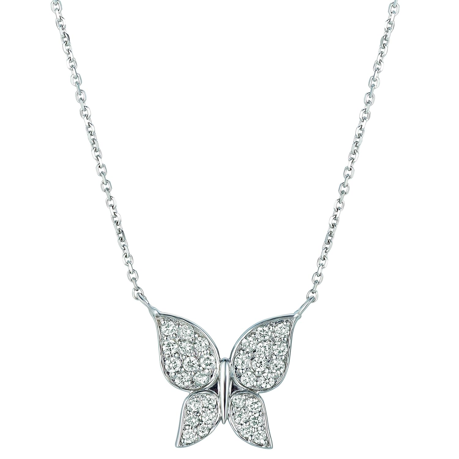 14K White Gold Diamond Butterfly Necklace 0.53ctw