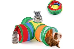 HIIMALEX Guinea Pig Tunnel 3-Way Collapsible Tube for Guinea Pigs Ferrets Hedgehogs Chinchillas Hamsters with Interactive Toy for Play and Rest