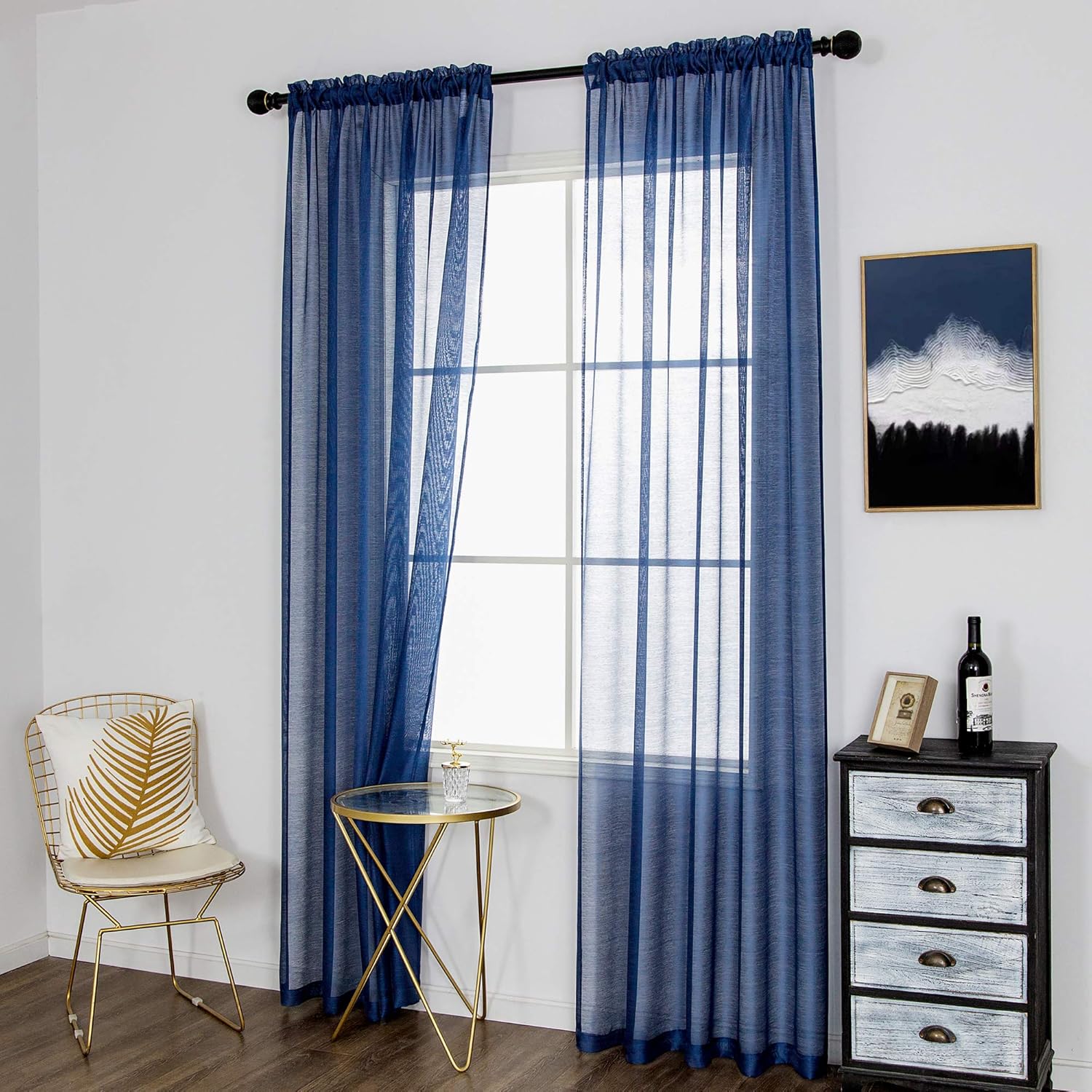 DUALIFE 96 Inches Long Navy Blue Sheer Curtains for Living