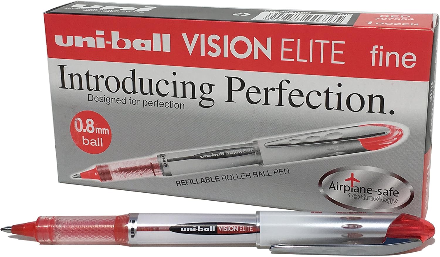 uniball Vision Elite UB200 Rollerball Pen Red, Box of