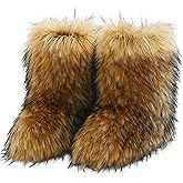 GANGYIMUNE Faux Fur Boots for Women,Winter Furry Fuzzy Mid Calf Black Brown Snow Boots for Women Fur Lined Short Fluffy Boots y2k