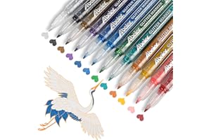 ABEIER Glitter Paint Pens, Water-Based Acrylic Ink Markers, 12 Glitter Colors, Fine Point Tip, Paint for Greeting Card, Wood, Fabric, Rock Painting, Scrapbooking, Albums, and more