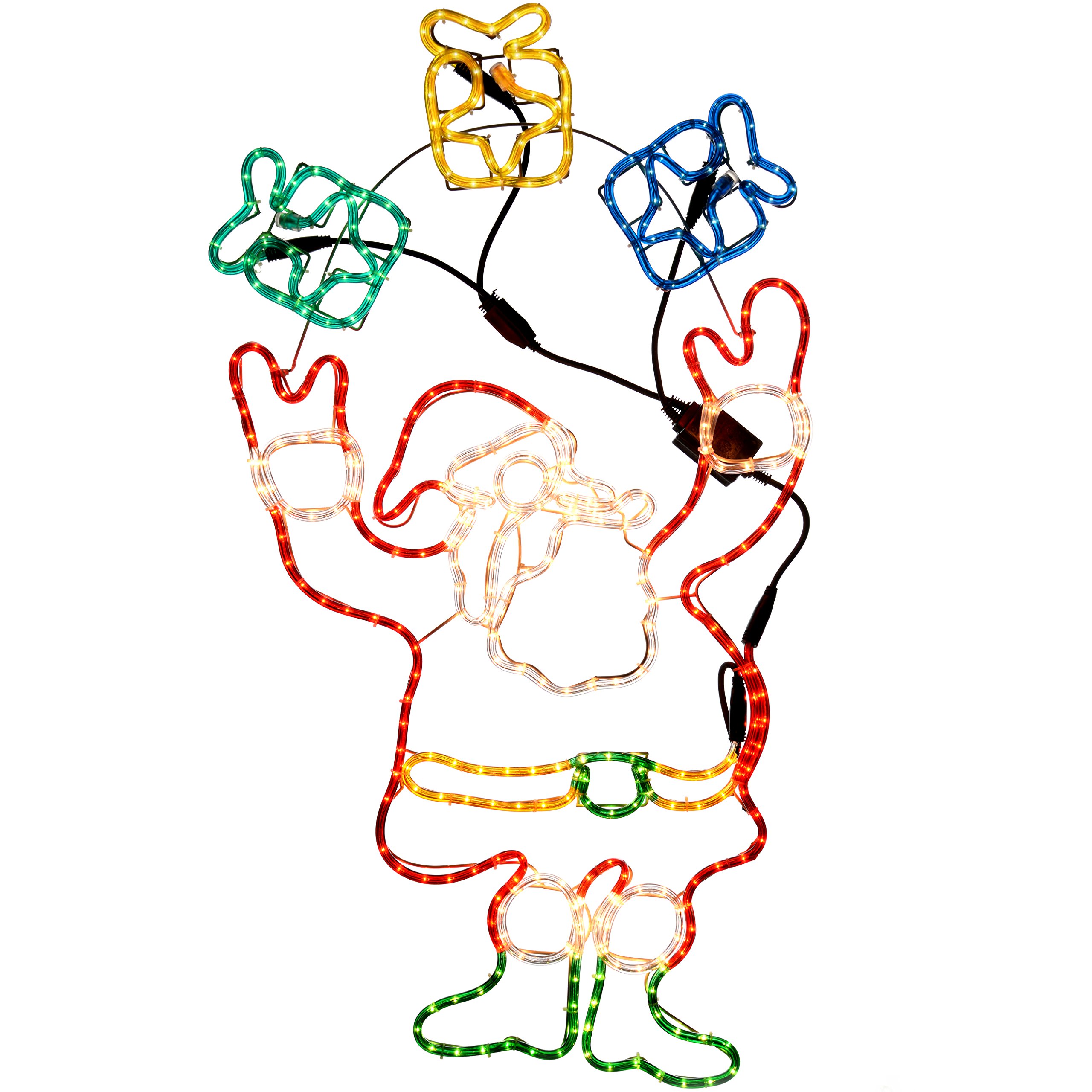 WeRChristmas Animated Father Christmas Santa Claus and Presents Rope Light Silhouette, 114 cm - Large, Multi-Colour