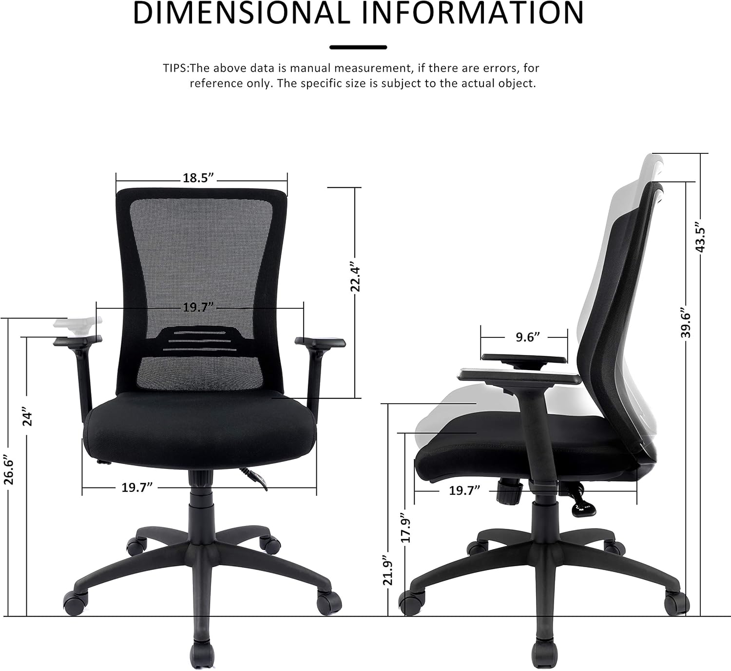 High-Back Ergonomic Office Chair Mesh Computer Desk Chair with Adjustable Arms, Seat Height and Lumbar Support (Black): Kitchen & Dining