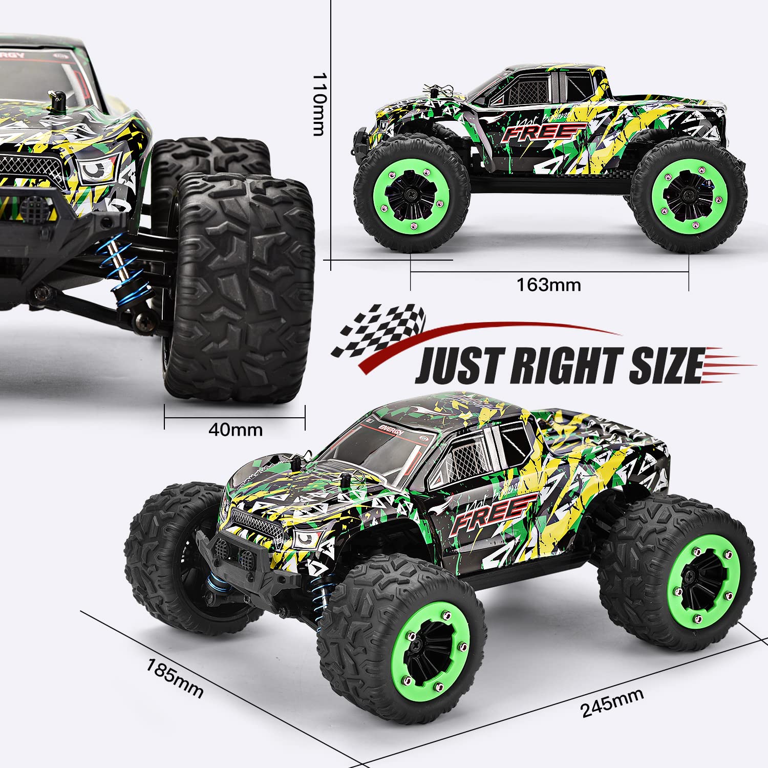 WIAORCHI 1:18 Scale 2.4Ghz All-Terrain RC Cars, 40KM/H High Speed 4WD Remote Control Car for Adults Kids, Waterproof Off -Road RC Monster Trucks with 2 Batteries for 40Min Play, RC Toys Gifts for Boys
