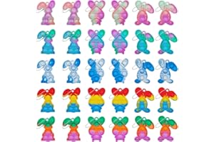 DZLUSJ 30Pcs Easter Pop Mini Bubble Fidget Sensory Toys Mini Pop Keychain Rainbow Silicone Simple Fidget Toys Fidget Relieve Anxiety Stress Hand Office Desk Toys for Kids Adults
