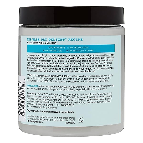 CAROL’S DAUGHTER WASH DAY DELIGHT DETANGLING JELLY-TO-CREAM CONDITIONER WITH GLYCERIN AND ALOE, PARABEN-FREE FOR MOISTURE, HYDRATION AND SHINE, MOISTURIZING, CURLY HAIR, 20 OZ